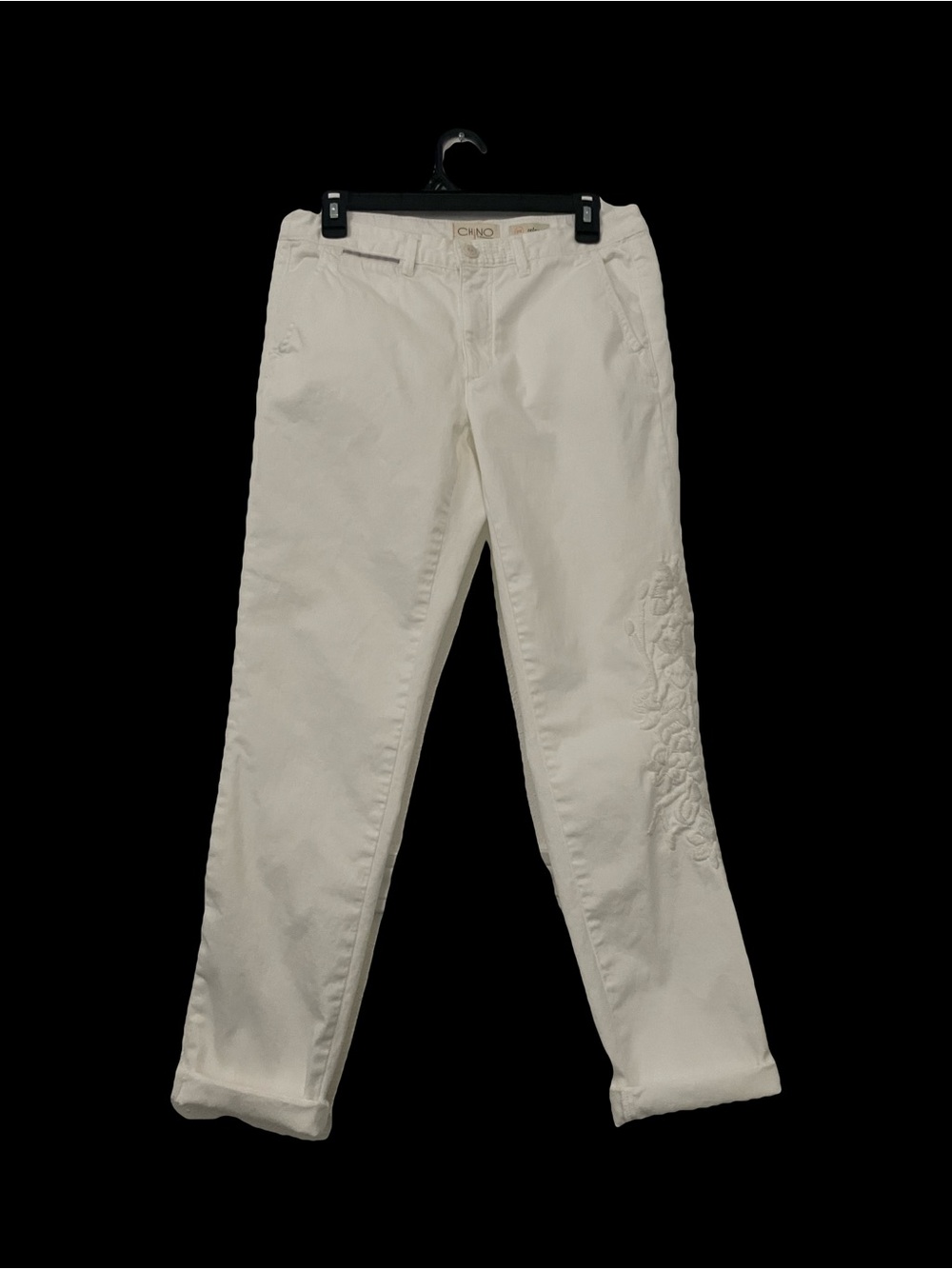 Anthropologie Ivory Chinos with Side Embroidery